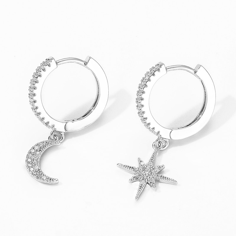 Women's Star and Moon Hoop Earrings