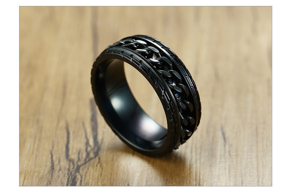 Rotatable Black Chain Rings for Men