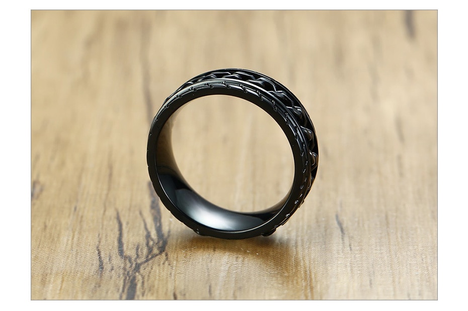 Rotatable Black Chain Rings for Men