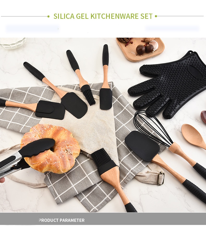 Wooden Handle Silicone Kitchenware Set